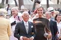 Der Designer von Charlenes Hochzeitskleid, Giorgio Armani in Begleitung seiner Nichte Roberta.