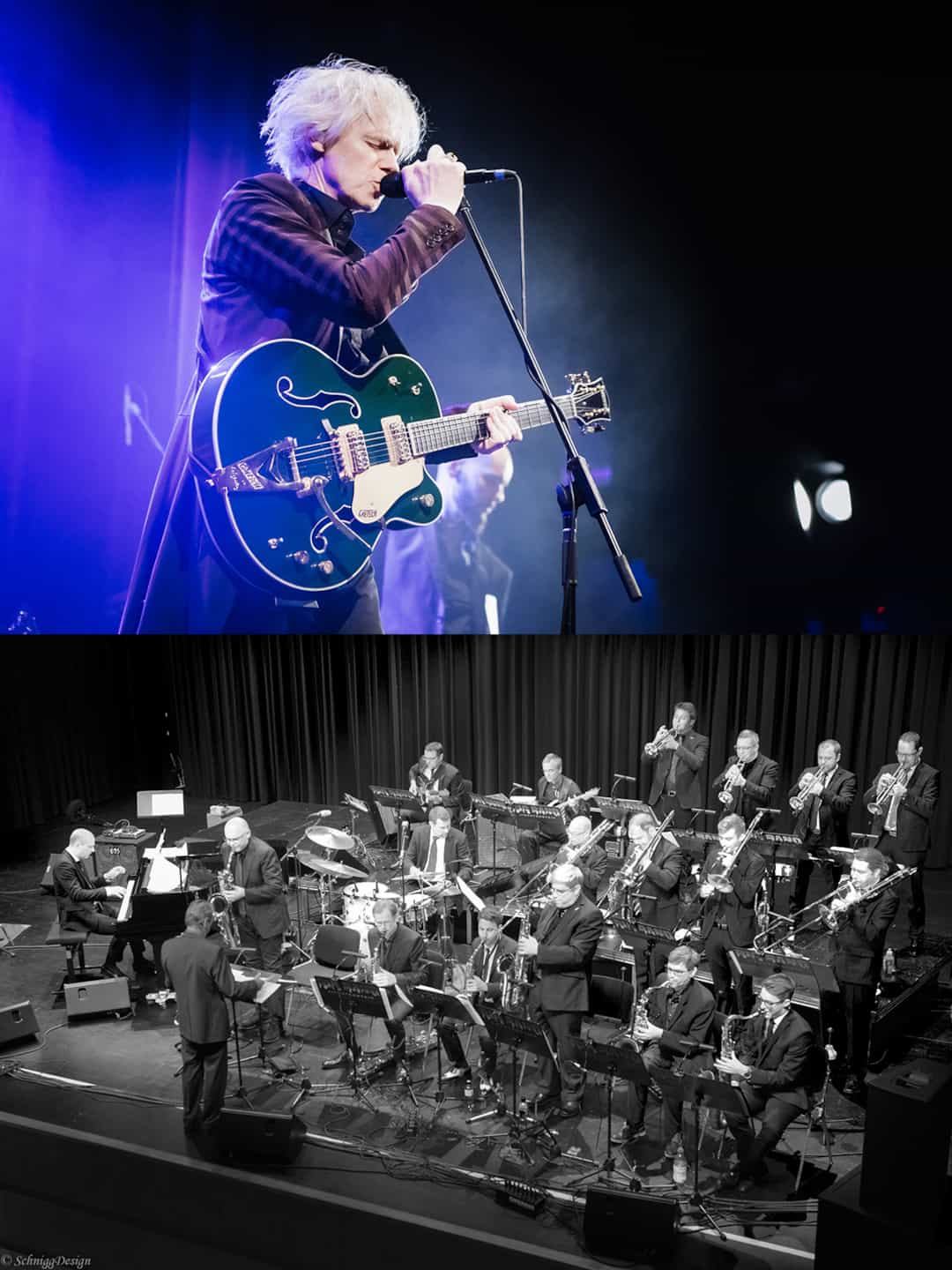 Fotos: (oben) Michael Sele / © to Julian Konrad, (unten): Big Band Liechtenstein / © by SchniggDesign
