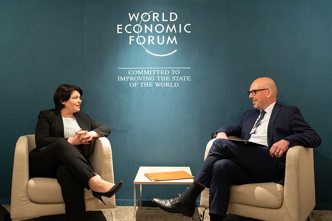 Natalia Gavrilita, Ministerpräsidentin der Republik Moldau und Regierungschef Daniel Risch beim bilateralen Treffen in Davos