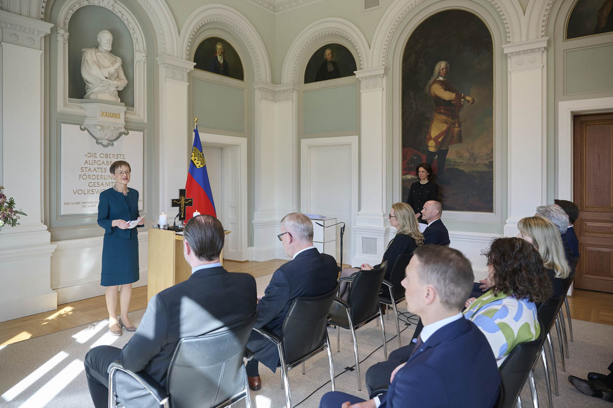 Regierungschefin Brigitte Haas bei ihrer Ansprache im Fürst Johannes Saal.