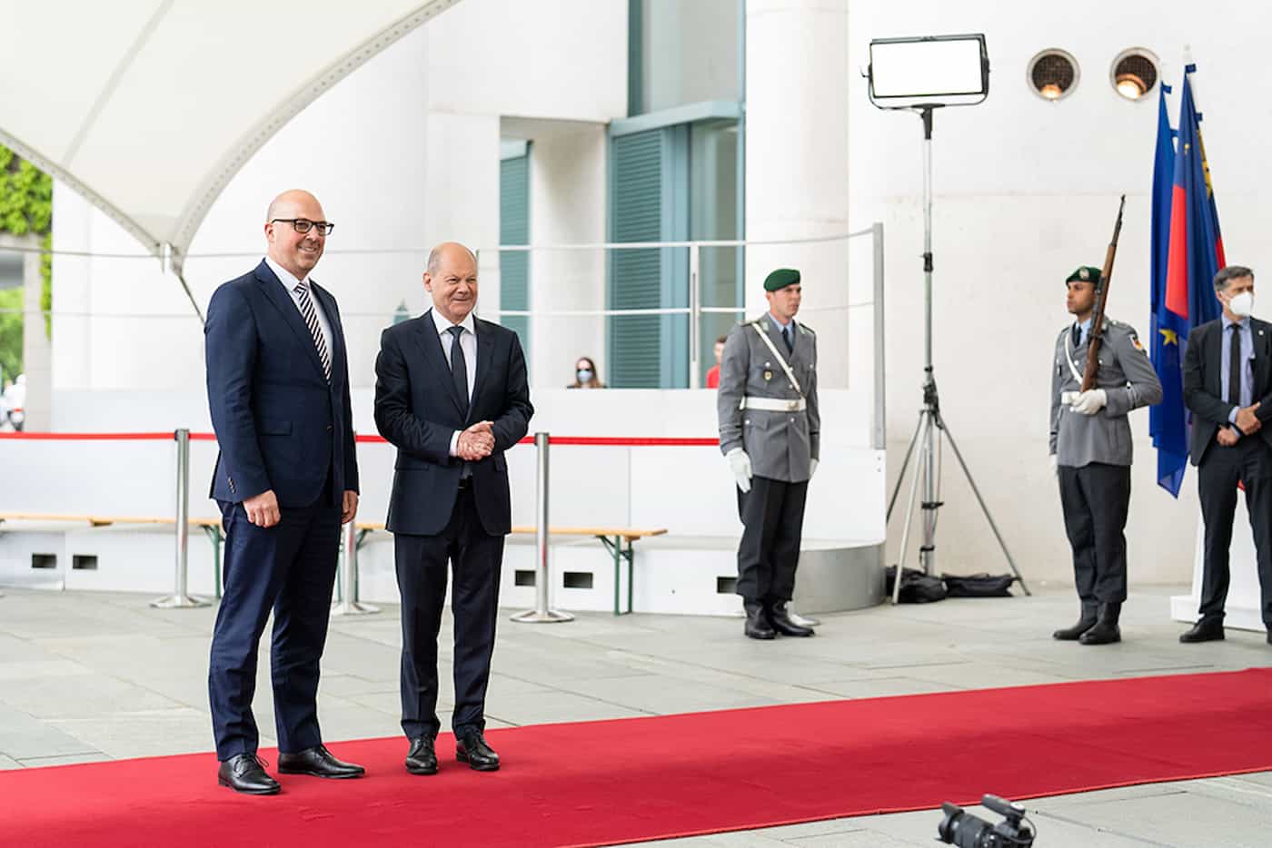 Offizielle Begrüssung von Regierungschef Daniel Risch durch Bundeskanzler Olaf Scholz zum Antrittsbesuch in Berlin 