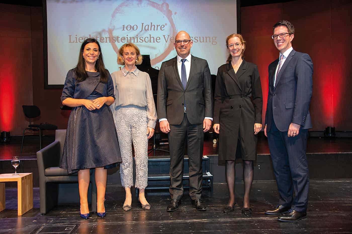 (v.l.) Regierungsrätin Dominique Hasler, Regierungsrätin Dr. Graziella Marok-Wachter, Regierungschef Dr. Daniel Risch, Regierungschef-Stellvertreterin Sabine Monauni, Regierungsrat Manuel Frick / Foto: © exclusiv