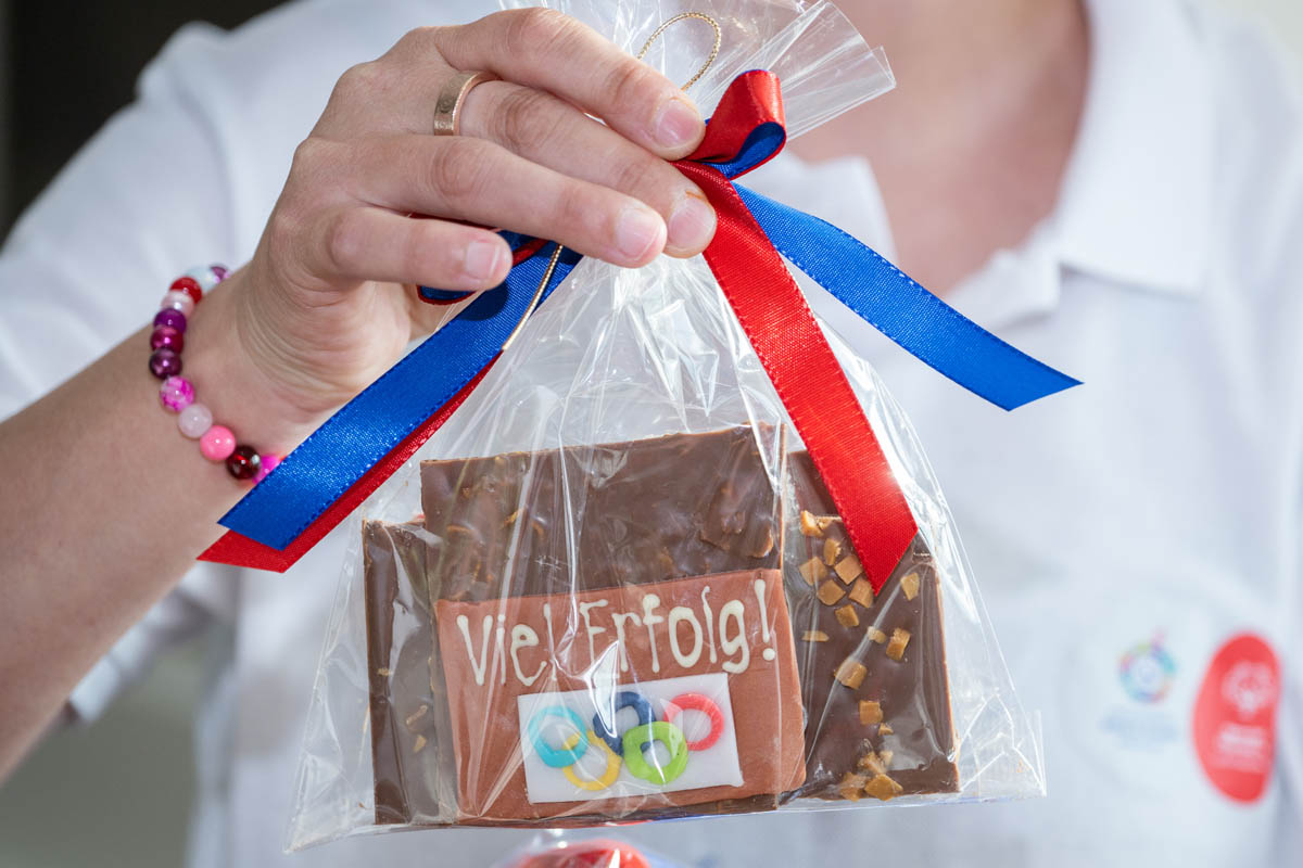 Die Teilnehmenden erhielten eine eigens angefertigte Schokolade zu den World Games 2023.