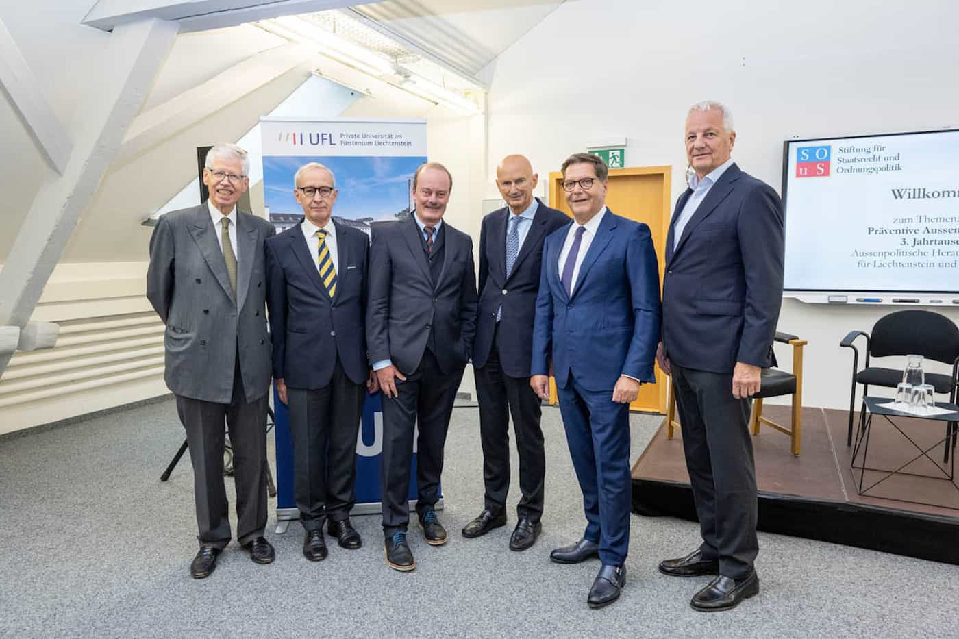 (v.l.) S.D. Prinz Nikolaus von Liechtenstein, Prof. Dr. Michael Ambühl, Prof. Dr. Michael Wohlgemuth, S.D. Prinz Michael von Liechtenstein, Johannes Matt, Dr. Matthias Donhauser