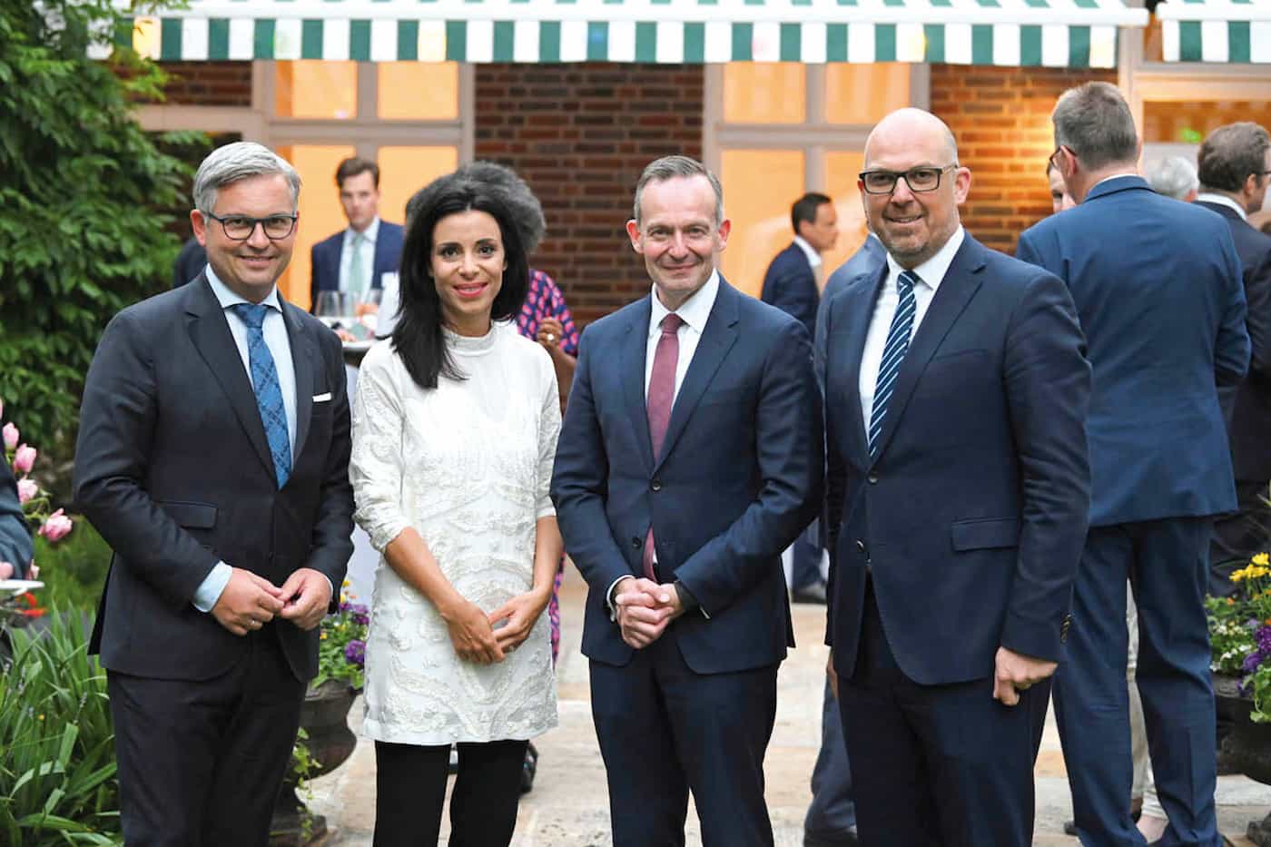 Magnus Brunner, Bundesminister für Finanzen der Republik Österreich, Regierungsrätin Dominique Hasler, Volker Wissing, Bundesminister für Digitales und Verkehr der Bundesrepublik Deutschland und Regierungschef Daniel Risch. (Quelle: Kerstin Müller)