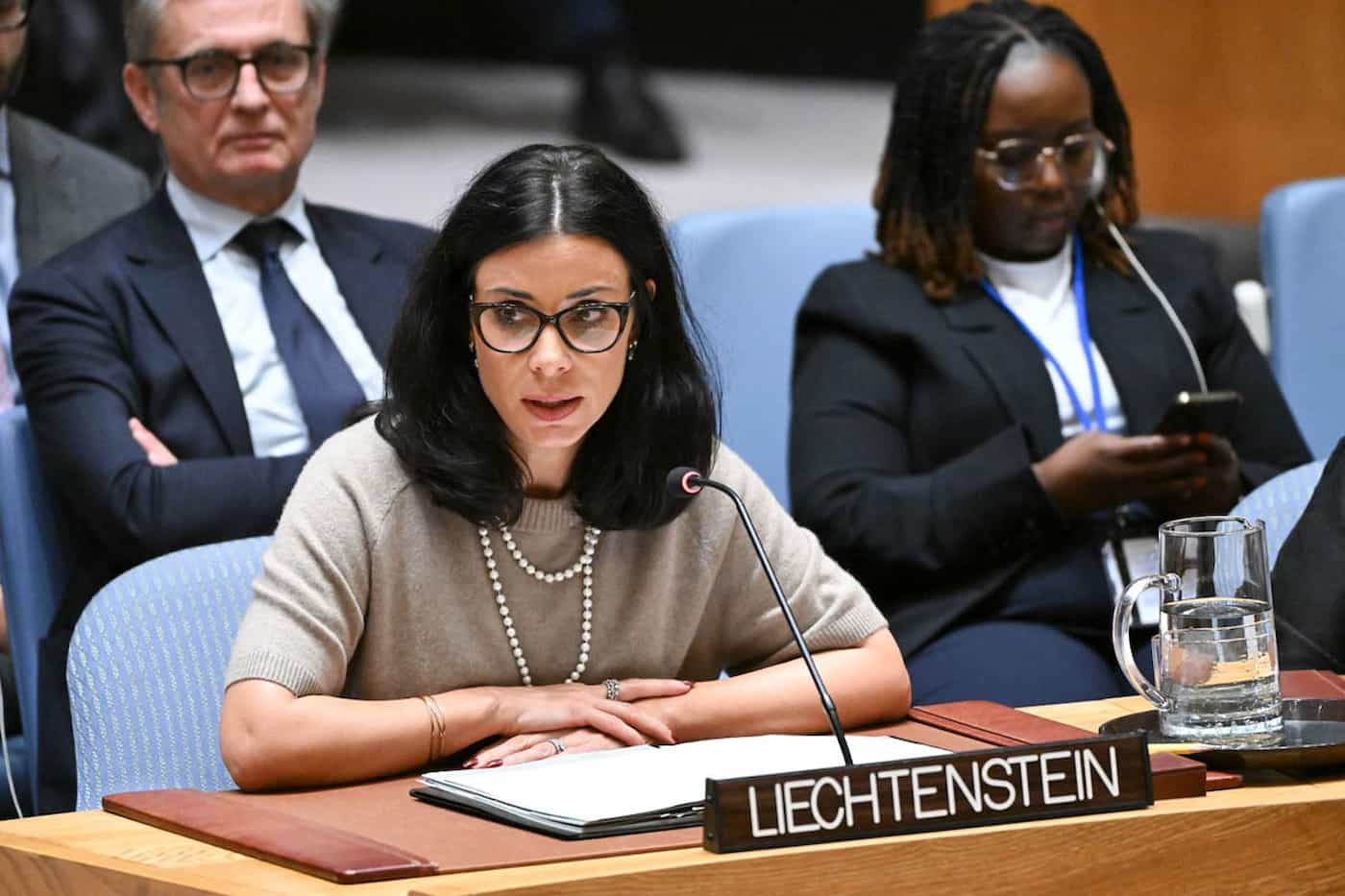 Aussenministerin Dominique Hasler spricht bei der offenen Debatte des Sicherheitsrates zur Frauen, Frieden und Sicherheitsagenda. (Quelle: UN Photo)