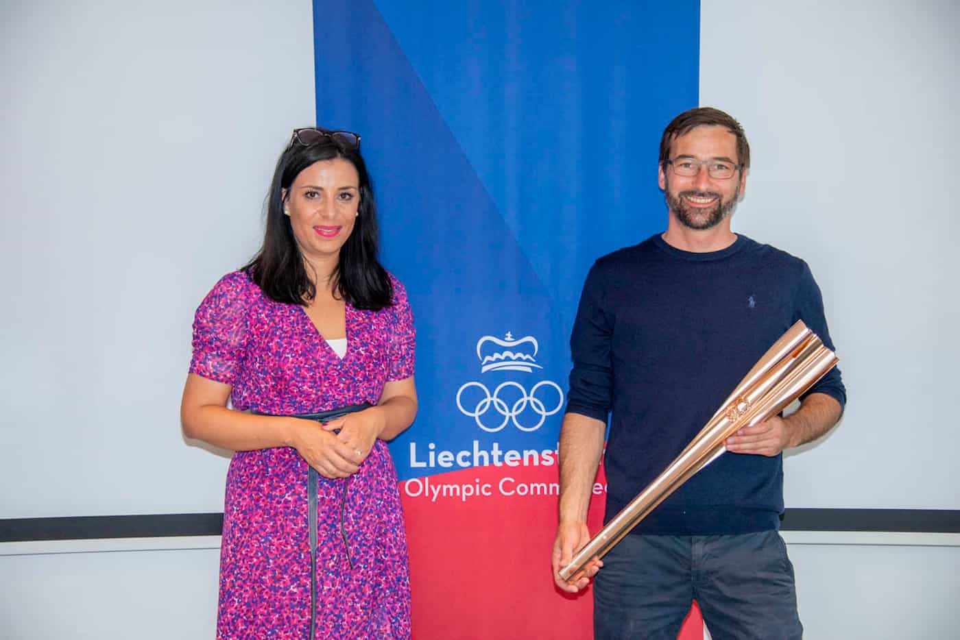 Sport- und Bildungsministerin Dominique Hasler und Manfred Entner, Breitensportverantwortlicher, Liechtenstein Olympic