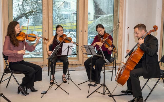 Alumni Quartett: (v.l.) Tetiana Lutsyk, Violine, Miyuko Wahr, Violine, Yue Yu, Viola, Mykhaylo Dukhnych, Cello