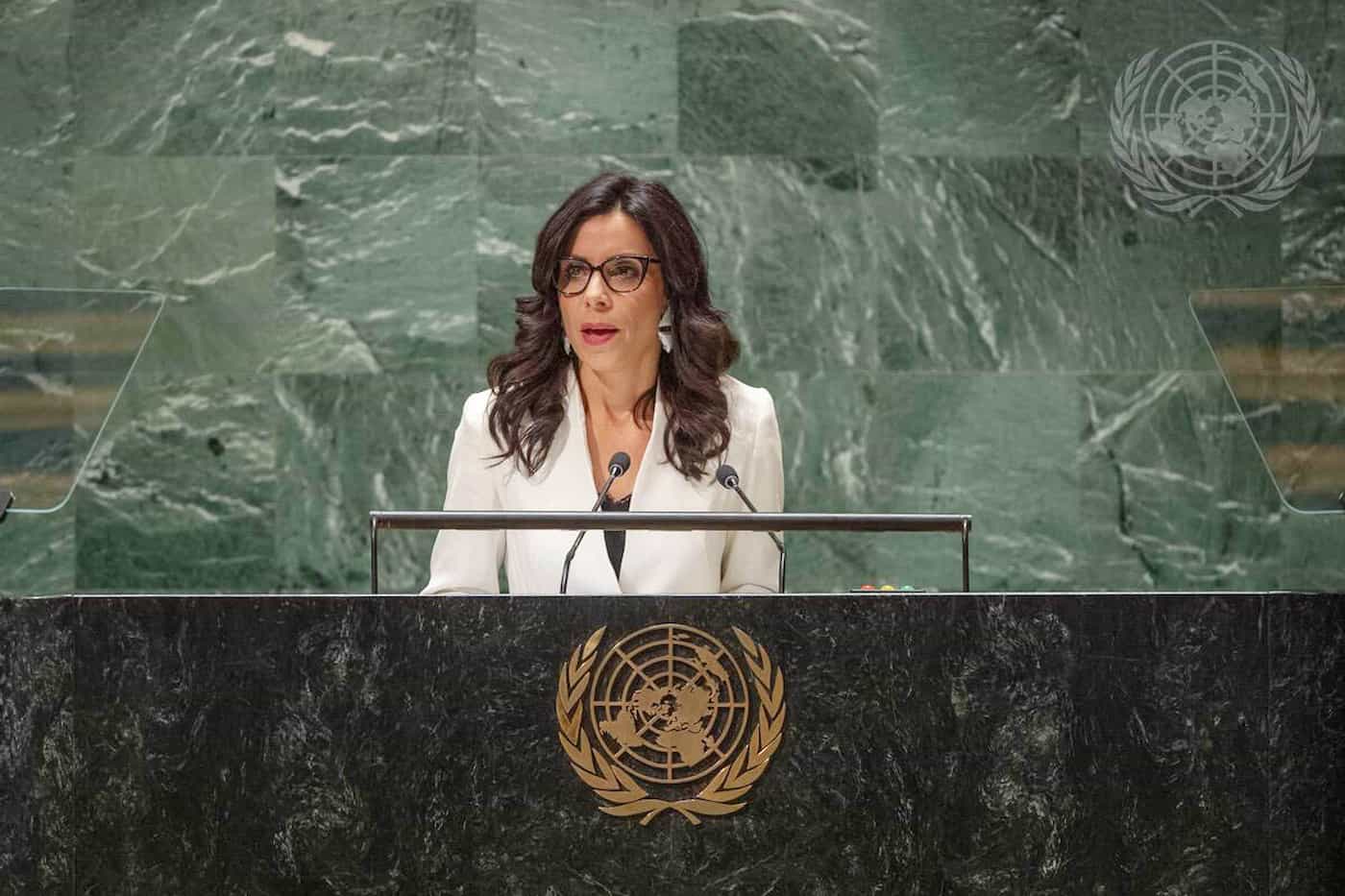 Im Rahmen der hochrangigen Woche sprach Aussenministerin Dominique Hasler in der UNO-Generalversammlung. (Quelle: UN Photo/Cia Pak) 