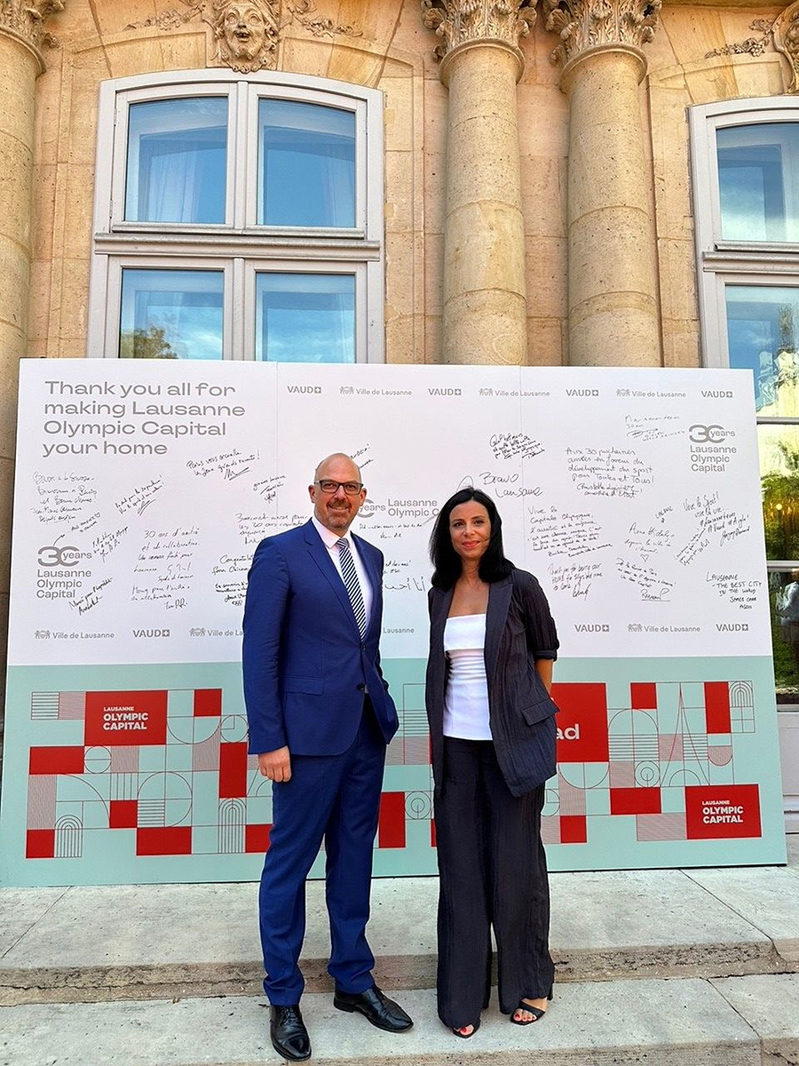 Empfang der Stadt Lausanne im House of Switzerland: Regierungschef Daniel Risch und Regierungsrätin Dominique Hasler. (Quelle: House of Switzerland)