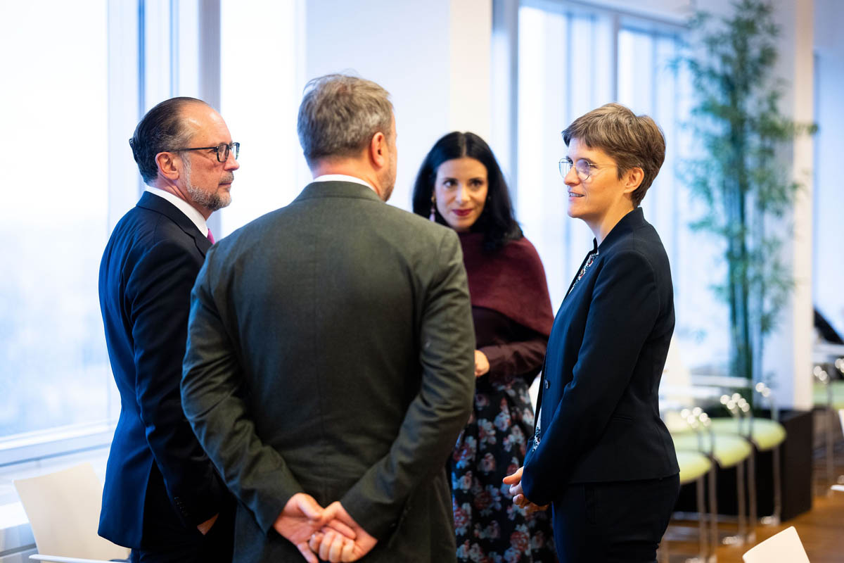 Gespräche am Rande des Treffens mit: Alexander Schallenberg, Xavier Bettel, Dominique Hasler und Anna Lührmann. (Quelle: BMEIA/Michael Gruber)
