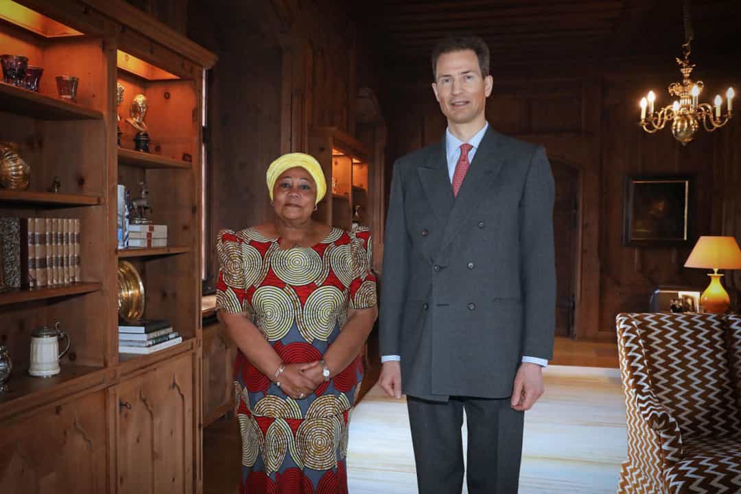 I.E. Maria Filomena de Fátima Lobão Telo Delgado, Botschafterin der Republik Angola und S.D. Erbprinz Alois von und zu Liechtenstein.