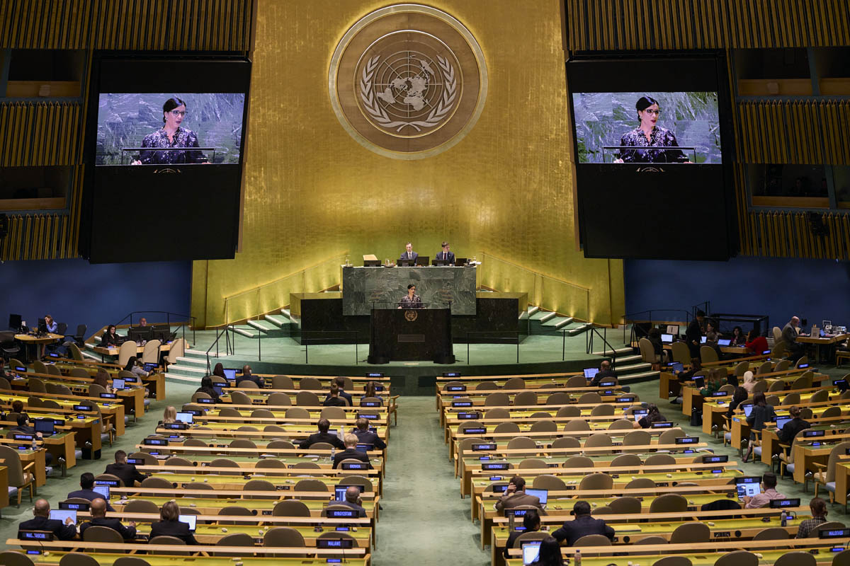 Aussenministerin Dominique Hasler betonte in ihrer Rede, dass die Wahrung von Frieden und Sicherheit weiterhin die Hauptaufgabe der UNO sein müsse, Foto: © Marc McAndrews