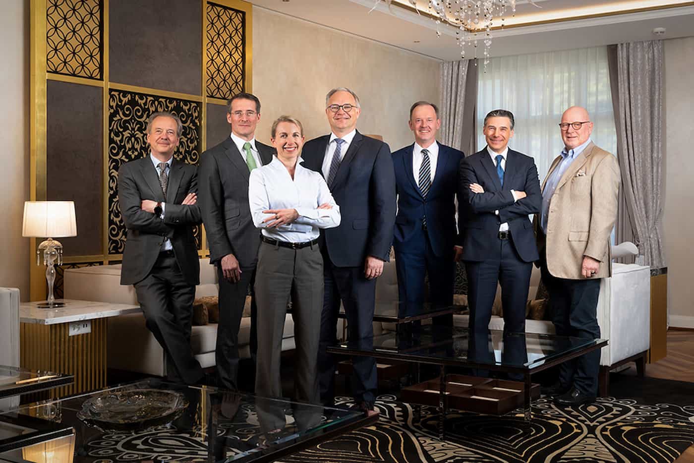 Verwaltungsrat Grand Resort Bad Ragaz AG (ab 10. Mai 2022) (von links): Markus Vögeli, Dr. Ilias Läber, Lisa Schmidheiny, Dr. Klaus Tschütscher, Dr. Dieter Spälti, Patrick Vogler, Dr. h. c. Thomas Schmidheiny.