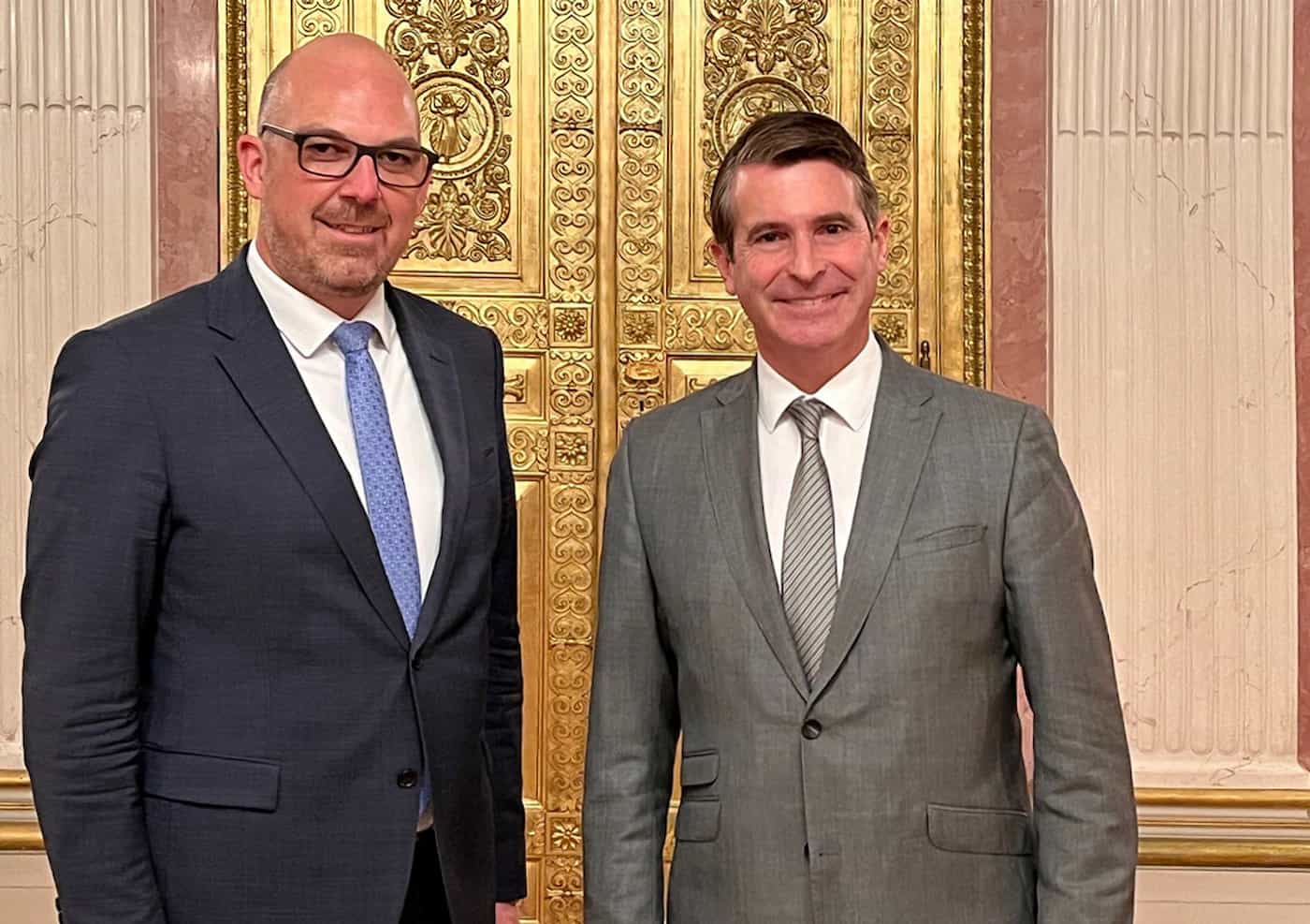 Arbeitsgespräch mit Regierungschef Daniel Risch und Eric Beisswenger, Staatsminister für Europaangelegenheiten und Internationales des Freistaates Bayern.