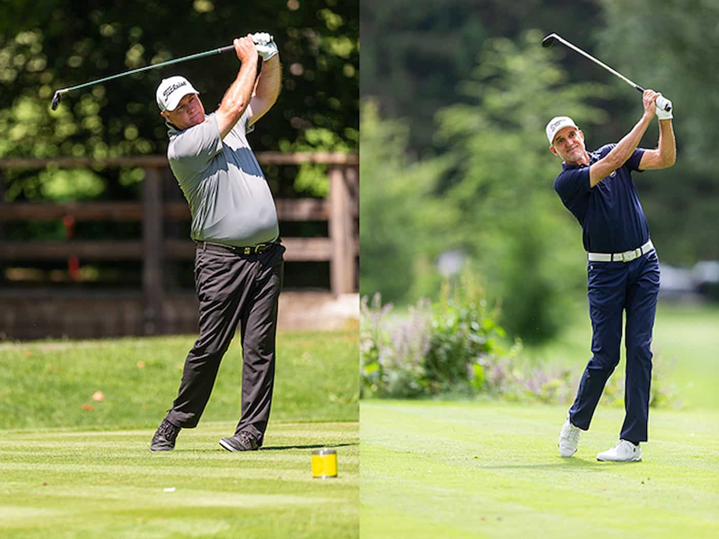 (rechts) Der frisch gebackene Order-of-Merit-Sieger 2021, Stephen Dodd, wird im Juli zum vierten Mal in Bad Ragaz antreten, © : Swiss Seniors Open/Dominik Baur / (links) Die Schweizer Golflegende André Bossert ist seit Jahren Botschafter des Swiss Seniors Open und gehört beim grössten Turnier der Deutschschweiz jeweils zu den Favoriten, © : Swiss Seniors Open
