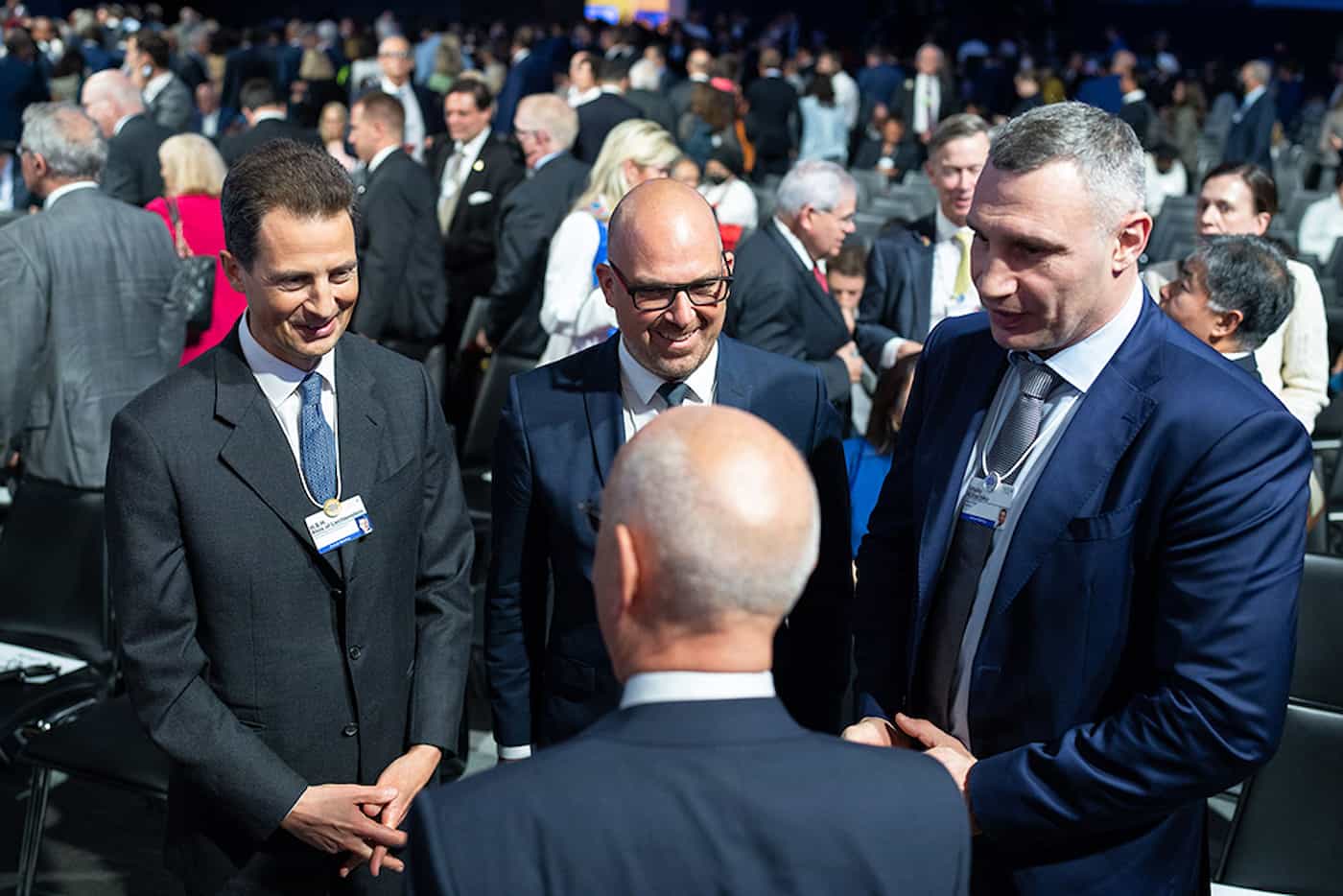 Gesprächsrunde mit S.D. Erbprinz Alois von und zu Liechtenstein, Regierungschef Daniel Risch, Vitaly Klitschko, Bürgermeister von Kiew und WEF-Gründer Klaus Schwab 