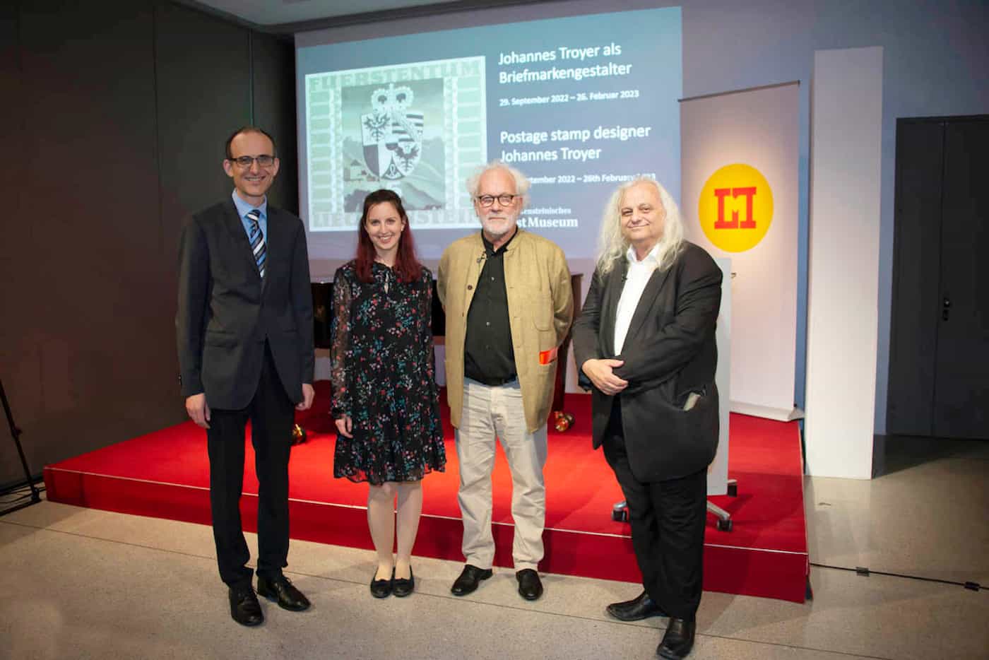 (v.l.) Einführung: Caroline Hilty, MA & lic. phil. Donat Büchel Co-Kuratorin & Co-Kurator der Ausstellung; Grussworte: lic. phil. Christof Kübler, Mitglied des Stiftungsrates des Liechtensteinischen LandesMuseum; Begrüssung: Prof. Dr. Rainer Vollkommer, Direktor des Liechtensteinischen LandesMuseum