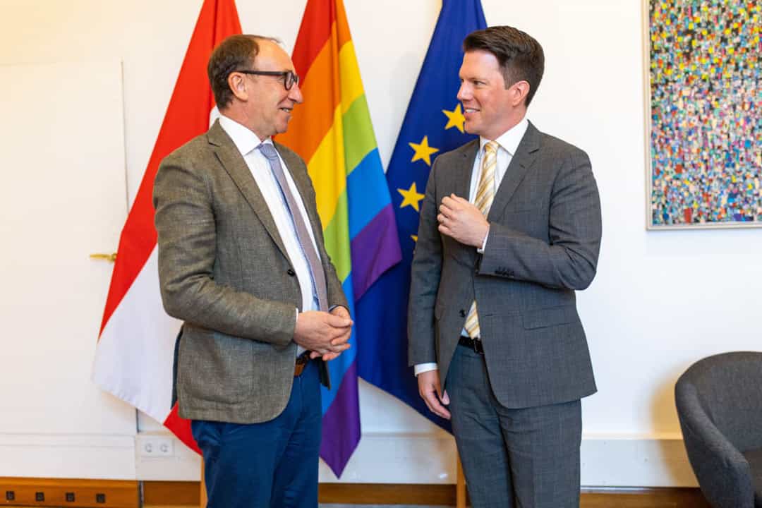 Johannes Rauch, Bundesminister für Soziales, Gesundheit, Pflege und Konsumentenschutz der Republik Österreich mit Regierungsrat Manuel Frick. 