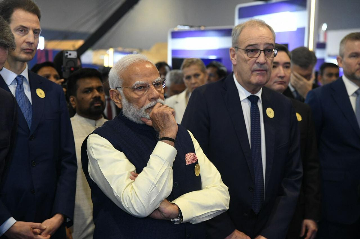 S.D. Erbprinz Alois, Premierminister Narendra Modi, Bundespräsident Guy Parmelin