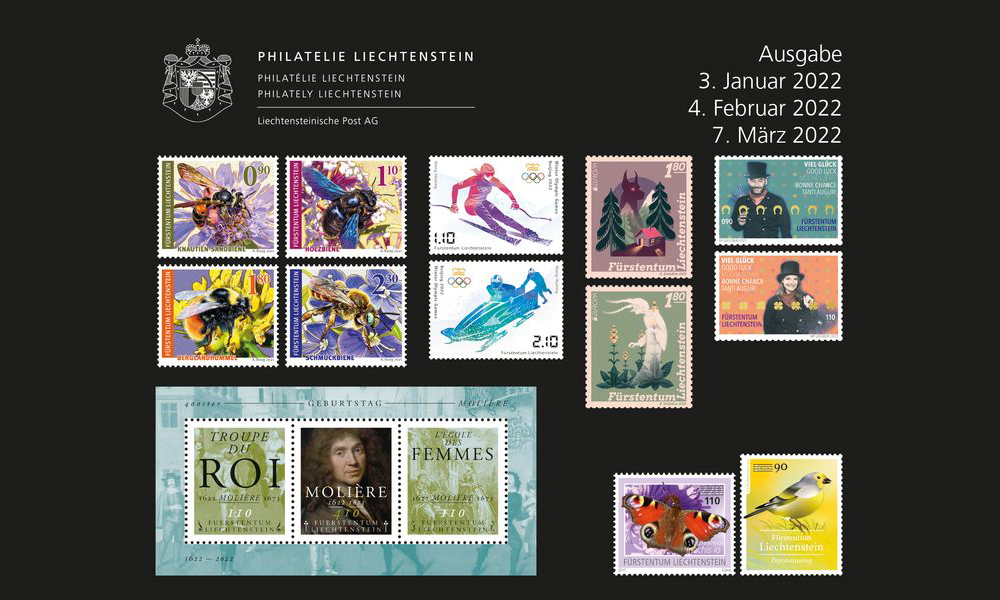 1. Briefmarkenausgabe 2022 der Philatelie Liechtenstein am 07. März 2022