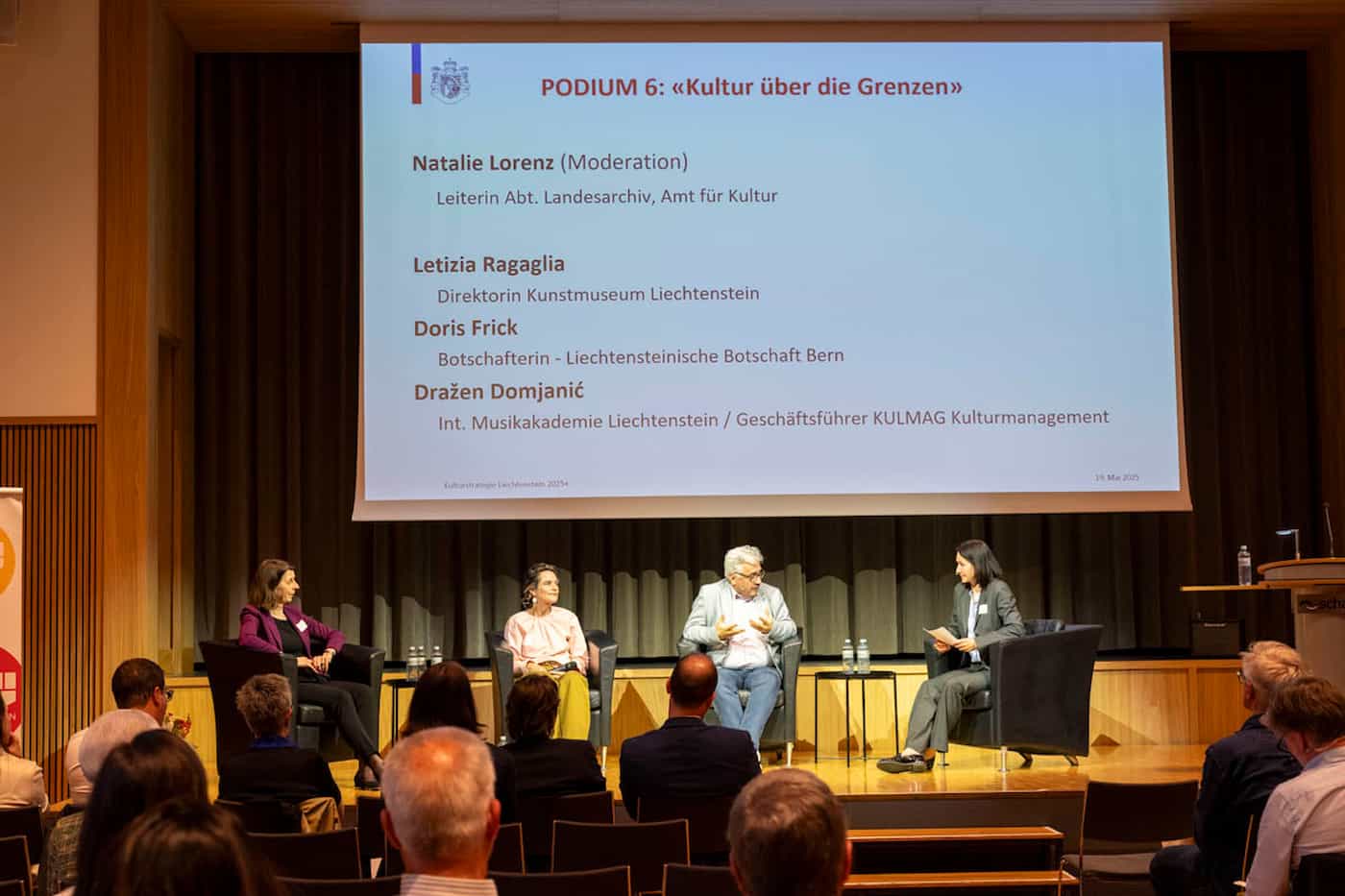 (v.l.) Doris Frick (Botschafterin in Bern), Letizia Ragaglia (Kunstmuseum Liechtenstein), Dražen Domjanić (Musikakademie Liechtenstein), Natalie Lorenz (AKU)
