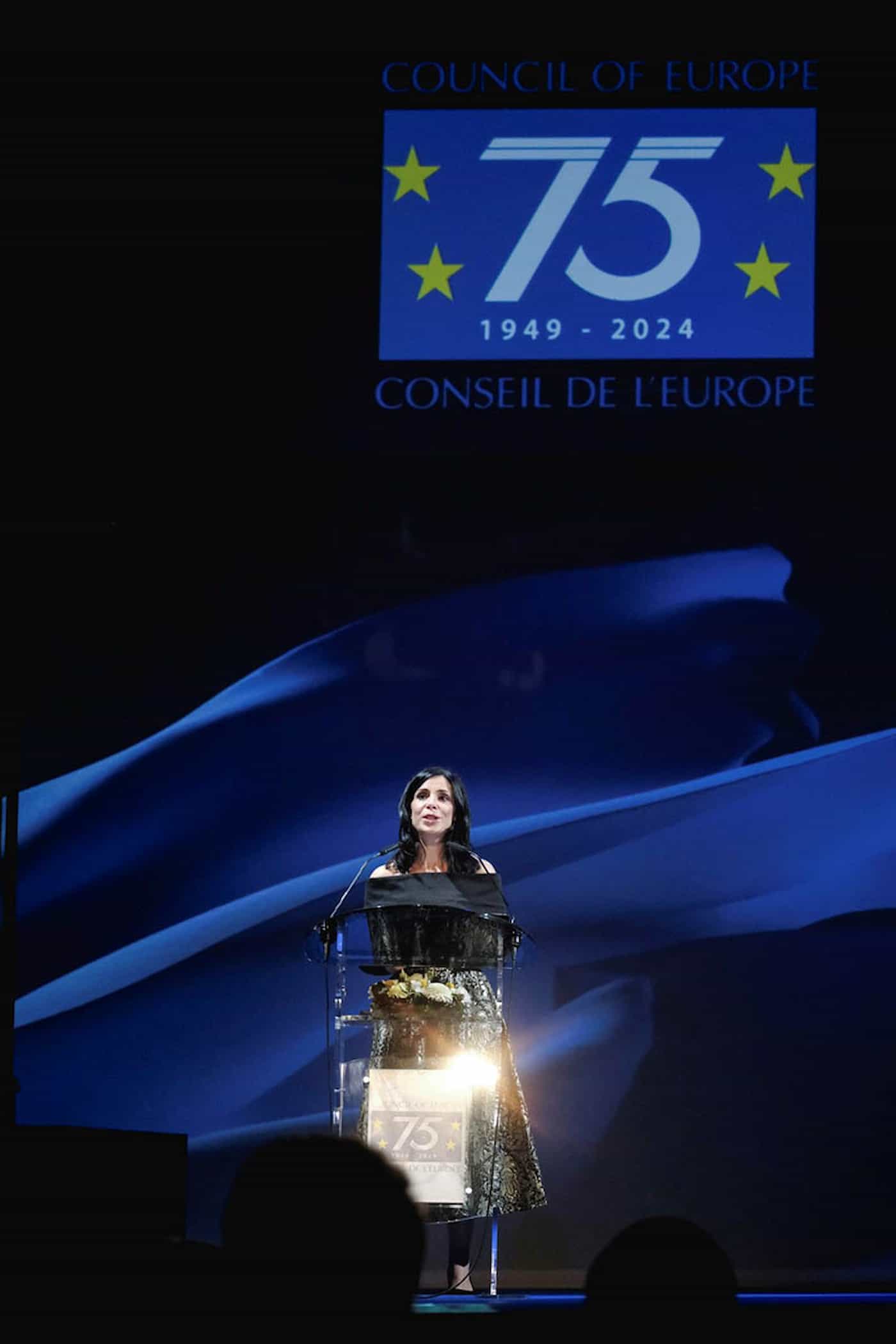 Grussworte von Regierungsrätin Dominique Hasler zu den Feierlichkeiten anlässlich des 75. Jubiläums des Europarates. (Quelle: Klara Beck)