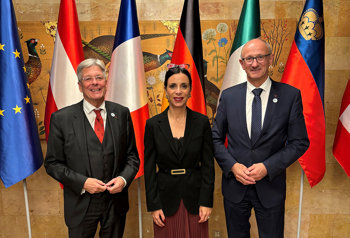 EUSALP-Treffen mit: Peter Kaiser (Landeshauptmann Kärnten), Regierungsrätin Dominique Hasler und Anton Mattle (Landeshauptmann Tirol).